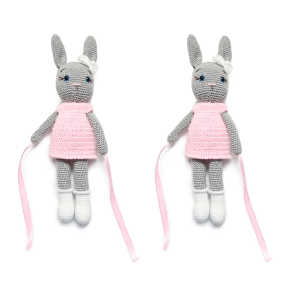 Pikkaboo-Crochet Bunny Tieback Clips Pair - Pink & Grey