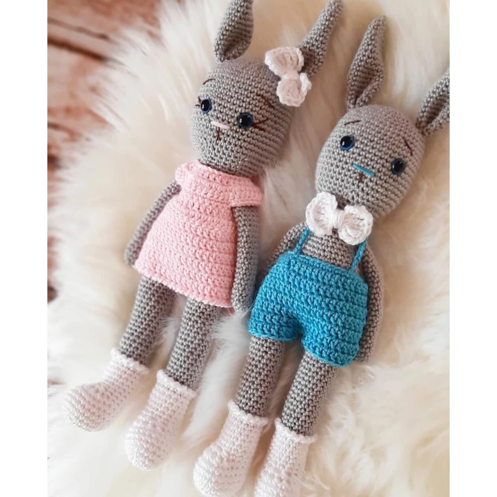 Pikkaboo-Crochet Bunny Tieback Clips Pair - Pink&Blue