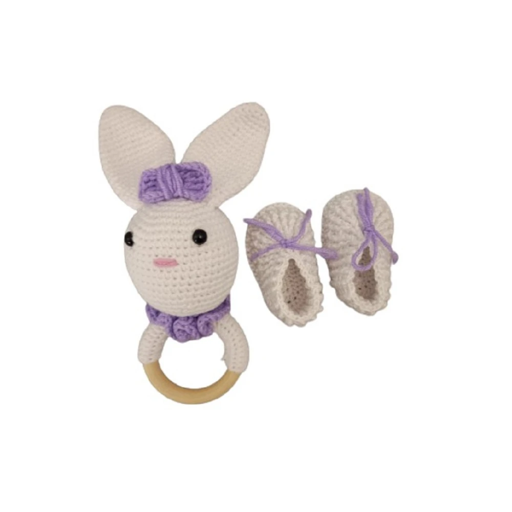 Pikkaboo-HeavenlyHugs Rabbit Handmade Crochet Teether and Booties - Purple - Kids