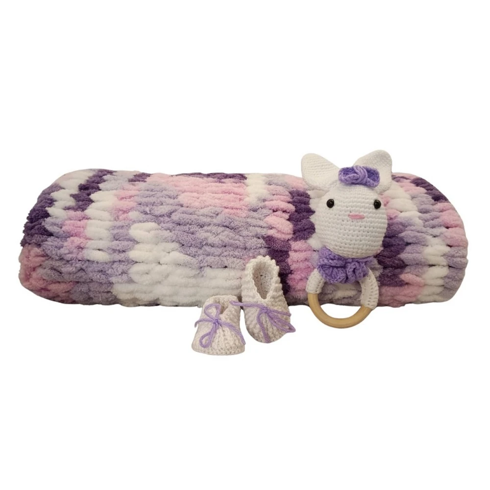 Pikkaboo - HeavenlyHugs Rabbit Crochet Teether, Booties, and Blanket Set - Purple - Kids