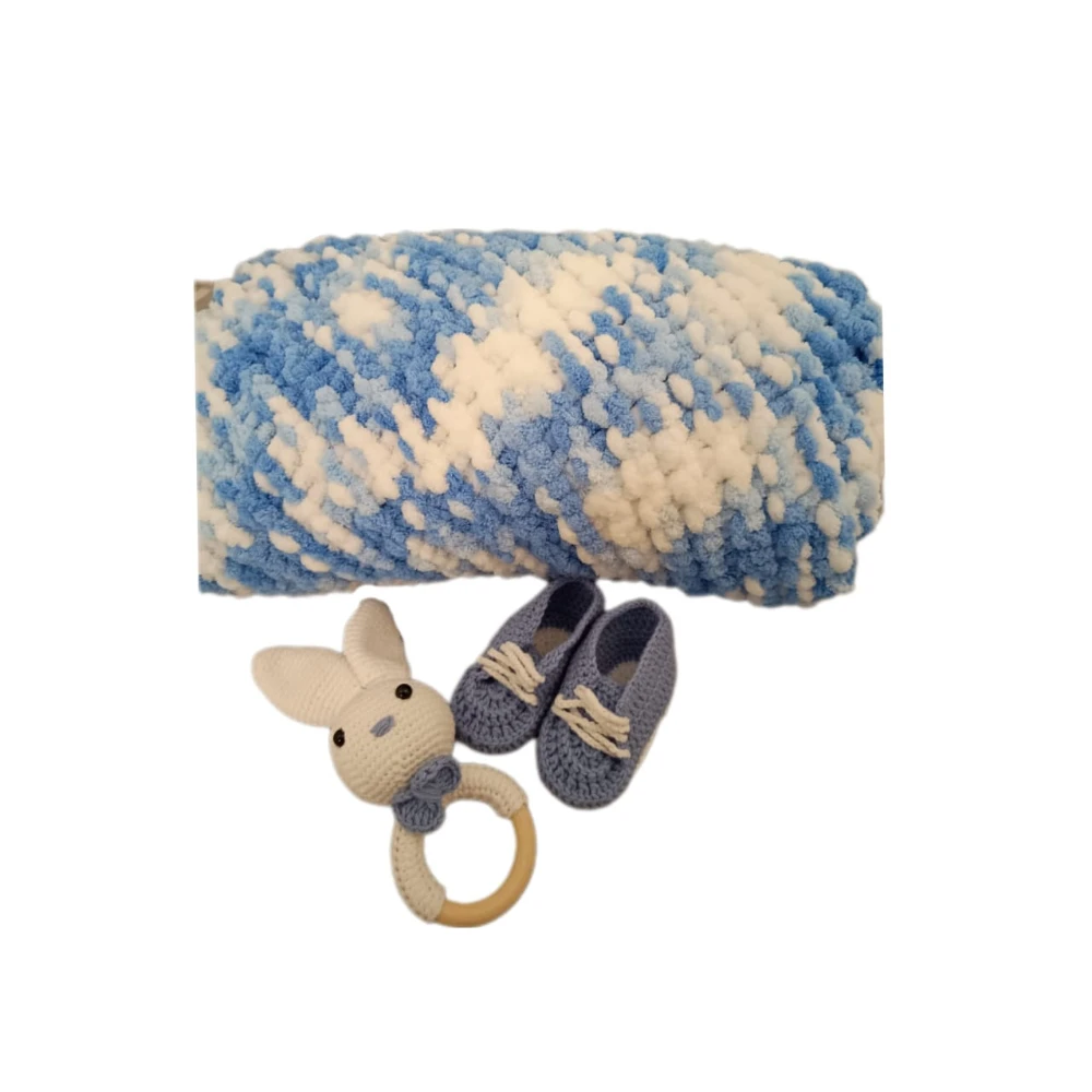 Pikkaboo - HeavenlyHugs Rabbit Crochet Teether, Booties, and Blanket Set - Blue - Baby Boy